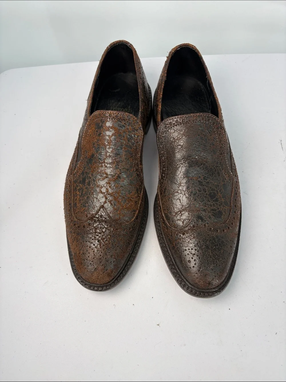 🥐 Allen Edmonds Bellerive Distressed Brown Leather Slip-On Brogues